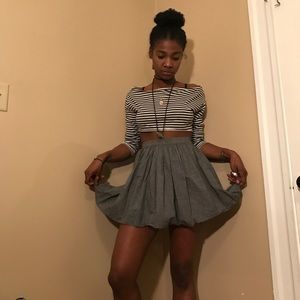 striped crop top, denim chambray circle skirt